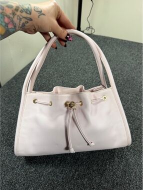 NWT Les Copains Pink leather girly drawstring handbag designer Italian